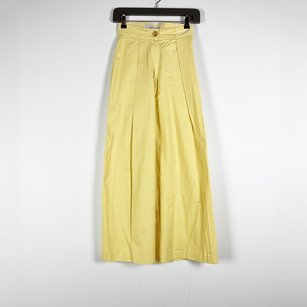 Simonett Cotton High Waisted Wide Leg Pleated Trouser Pants Butter Yellow XS